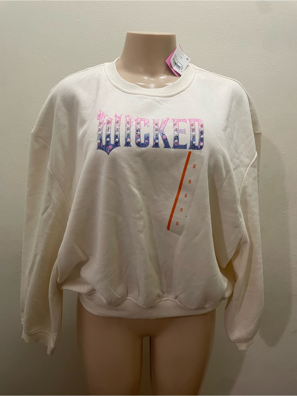 Cream "WICKED" Graphic Sweatshirt with Pink & Blue Lettering